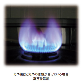 写真：ガス機器とガスの種類が合っている場合　正常な燃焼