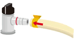 図：ゴム管は、赤い線まで差し込み、ゴム管止めで止めましょう。